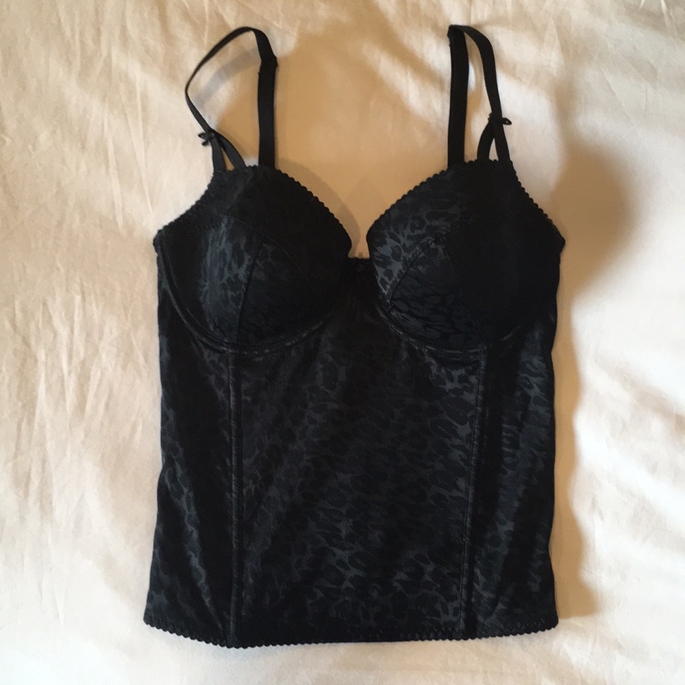 Betsey Johnson Black Leopard and Mesh Corset 36C